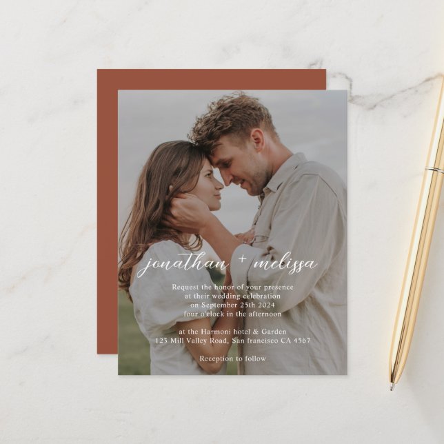 Code QR BUDGET Élégant Mariage Photo Terracotta (Devant/Arrière en situation)