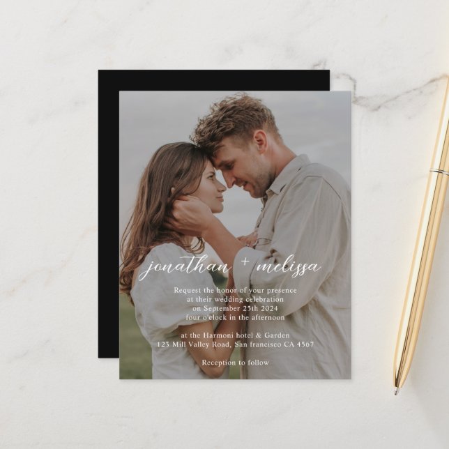 Code QR BUDGET Mariage Photo Élégant et Stylé Noir (Devant/Arrière en situation)