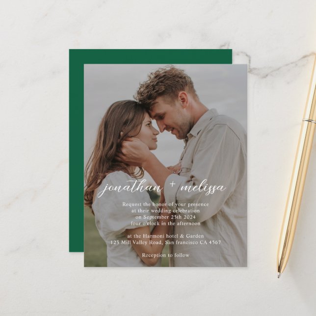 Code QR BUDGET Mariage Photo Vert Émeraude Élégant (Devant/Arrière en situation)
