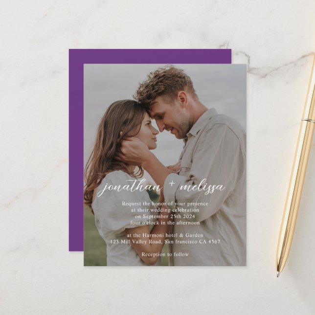 Code QR BUDGET Mariage Photo Violet Élégant Modern (Devant/Arrière en situation)