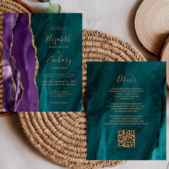Code QR Budget Mariage Violet Or Téâl Agate (Créateur téléchargé)