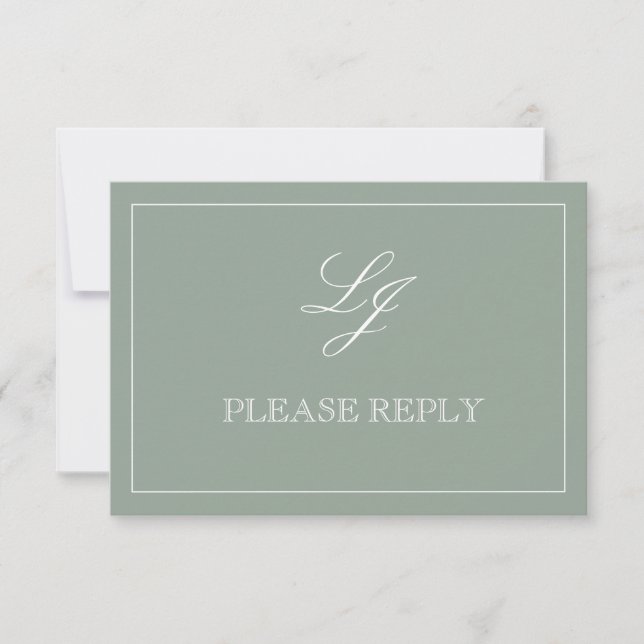 Code QR Carte de réponse Monogramme Script Vert de (Devant)