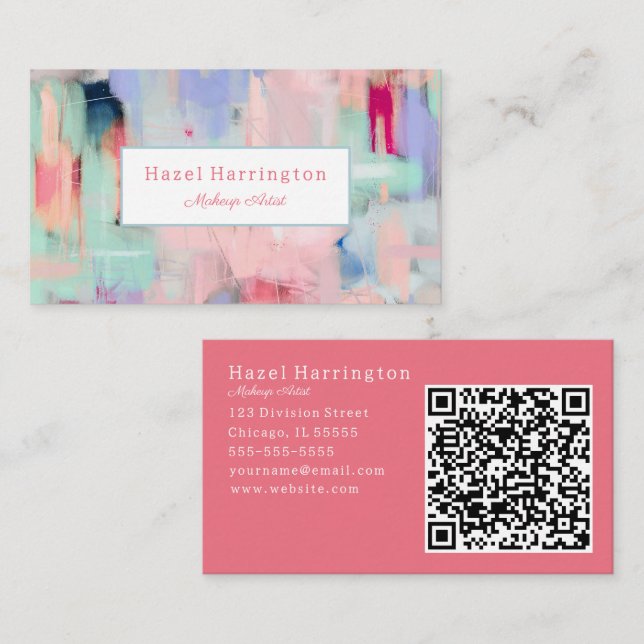 Code QR Carte de visite Abstrait rose pâle (Devant / Derrière)