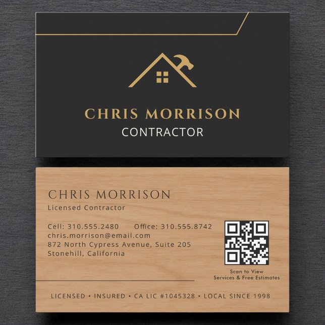 Code QR Carte de Visite Entrepreneur Bois Noir Or (Créateur téléchargé)
