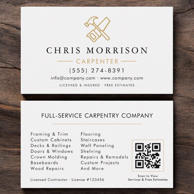 Code QR Carte de Visite Moderne Carreleur Or Blanc (Créateur téléchargé)