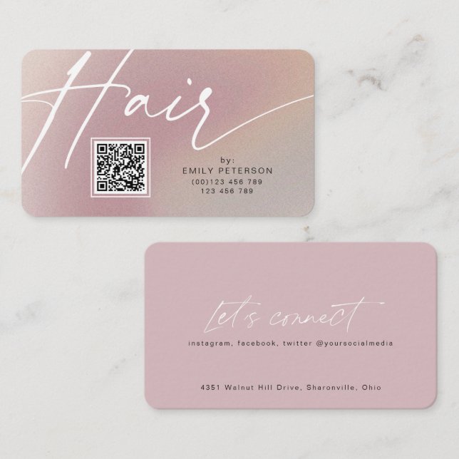 Code QR carte de visite moderne pour coiffeur (Devant / Derrière)