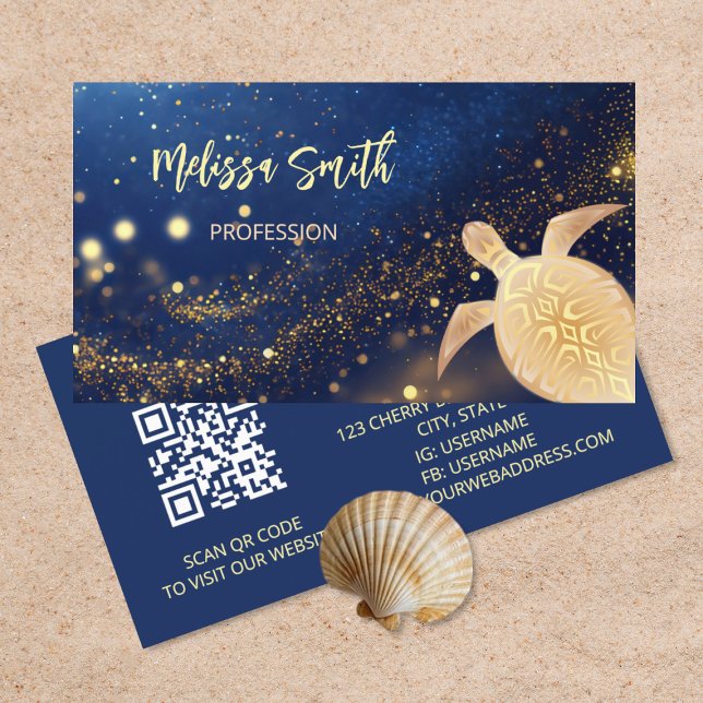 Code QR | Carte de visite Tortue Tribale Or (Créateur téléchargé)