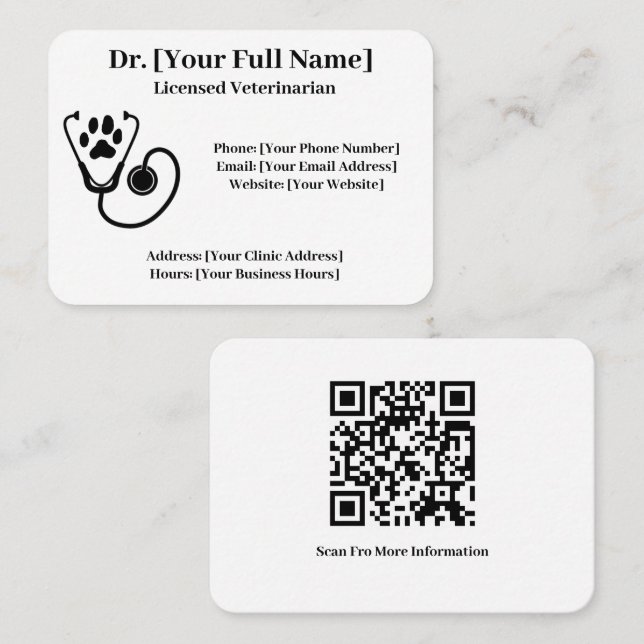 Code QR Carte de visite vétérinaire personnalisabl (Devant / Derrière)