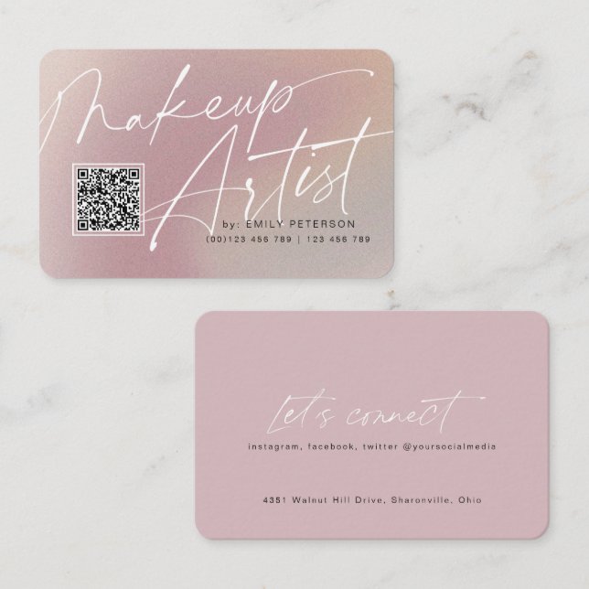Code QR cartes de visite modernes pour maquilleur (Devant / Derrière)