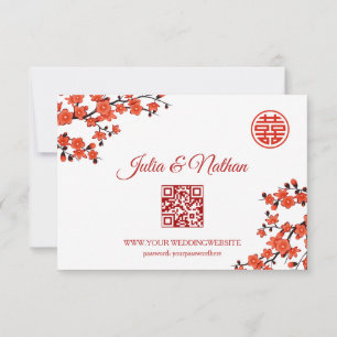Code QR   Cherry Blossom Red RSVP Mariage chinois