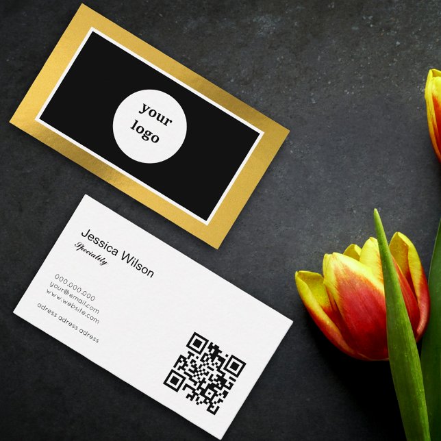 Code QR chic logo personnalisé or carte de visite  (Chic QR code custom logo gold modern business card)
