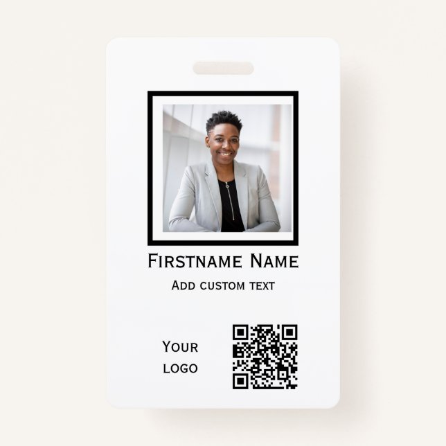 code qr de badge d'employé de photo blanche person (Devant)