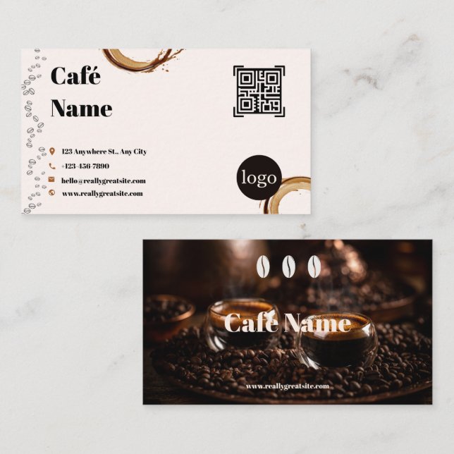 Code QR de carte de visite de café éclaboussé de c (Devant / Derrière)