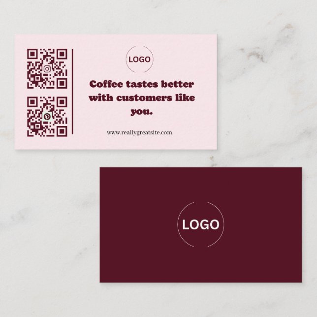 Code QR de carte de visite de salon de thé Rose Pâ (Devant / Derrière)