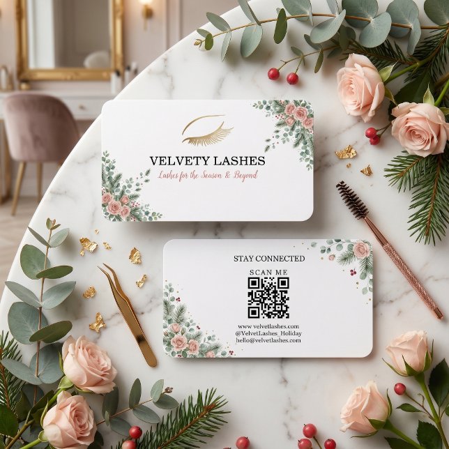 Code QR de carte de visite de vacances botanique p (Lash Tech Holiday Botanical Business Card QR Code)