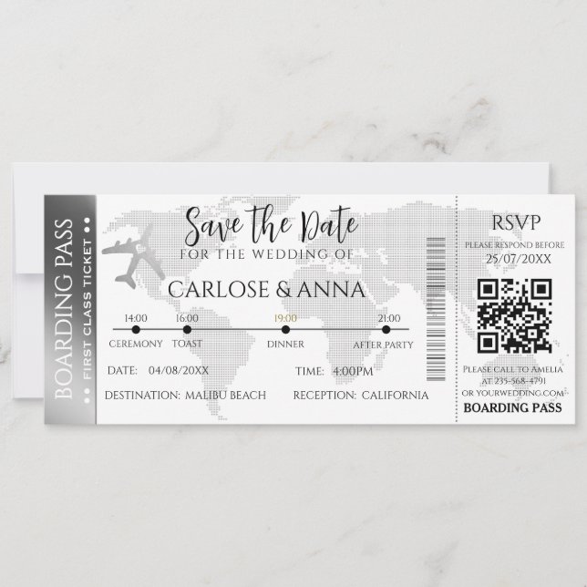 Code QR de carte d'embarquement pour mariage de de (Devant)