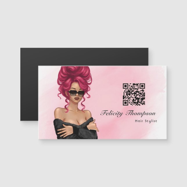 Code QR de coiffeur rose chic (Devant / Derrière)