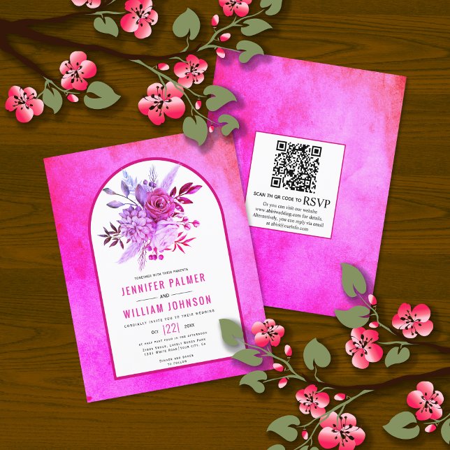 Code QR de fleurs pour invitation de mariage magen (Créateur téléchargé)
