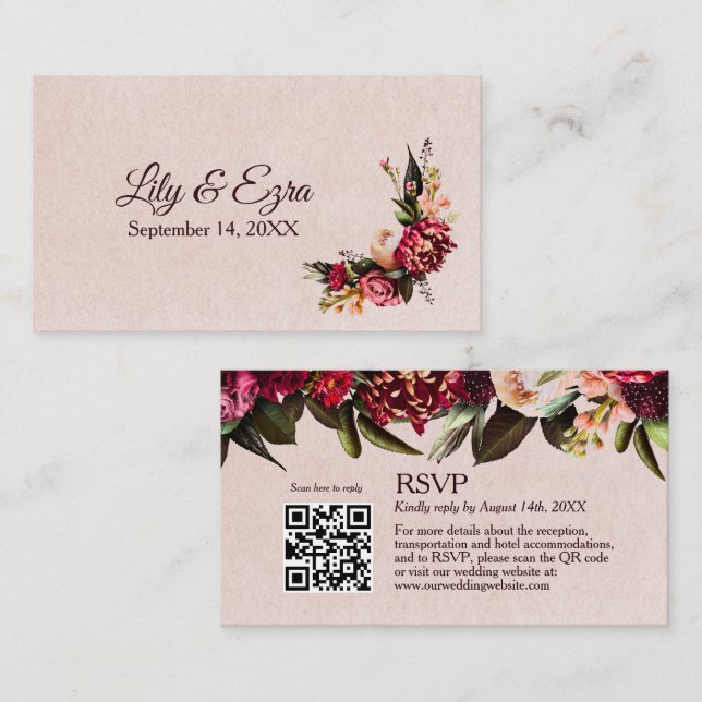 Code QR de la carte RSVP Burgundy et Blush (Devant / Derrière)