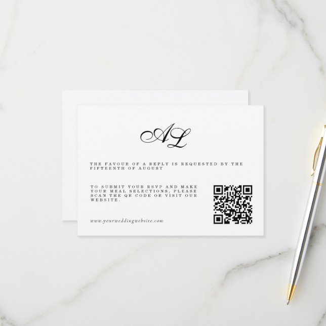 Code QR de la carte RSVP de mariage formel classiq (Devant/Arrière en situation)