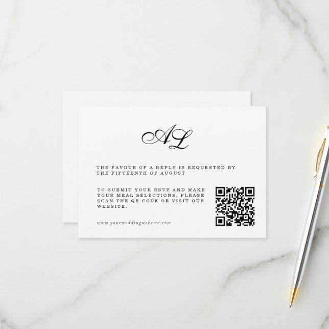 Code QR de la carte RSVP de mariage formel classiq (Devant/Arrière en situation)