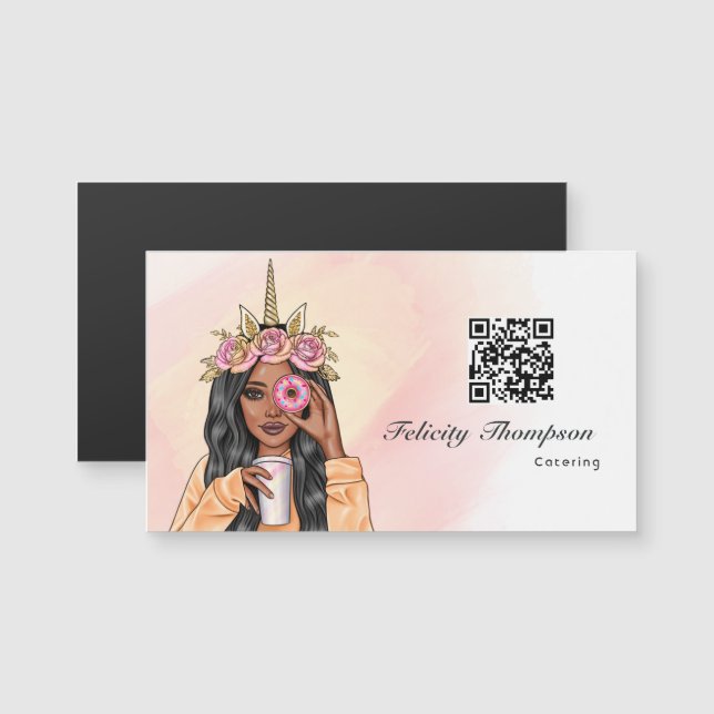 Code QR de la dame licorne de beignet fantaisiste  (Devant / Derrière)