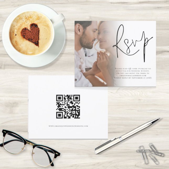 Code QR de la photo du script budgétaire RSVP de m (Front and back view. A budget price alternative. Part of a large matching wedding suite)