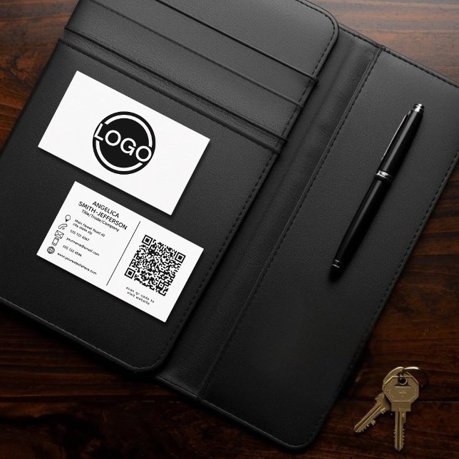 Code QR de logo Carte de visite Noir & Blanc (Logo QR code Black & White Business Card)