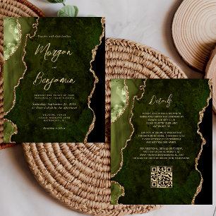 Code QR de mariage à l'écriture olive verte Agate