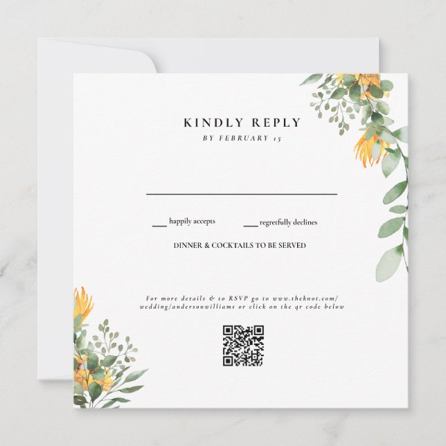 Code QR de mariage blanc au tournesol moderne RSVP (Devant)