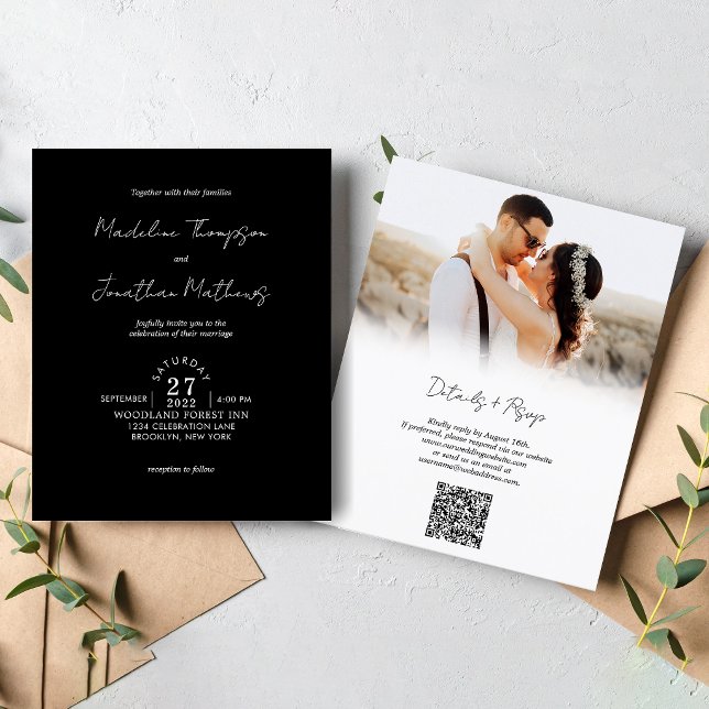 Code QR de mariage pas cher photo noir blanc rusti (Créateur téléchargé)