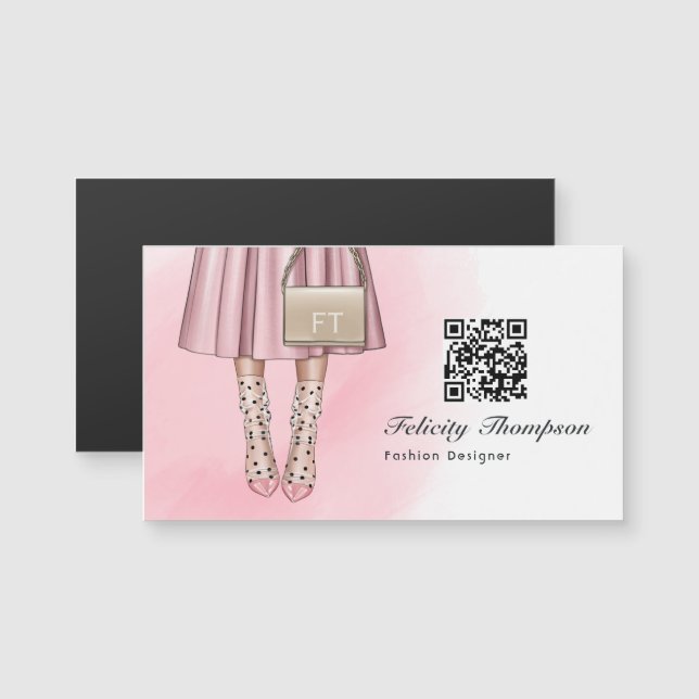 Code QR de monogramme de créateur de mode rose (Devant / Derrière)