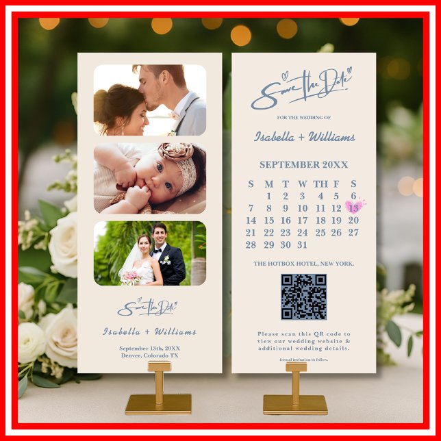 Code QR de photo de mariage bleu poussiéreux éléga (Créateur téléchargé)