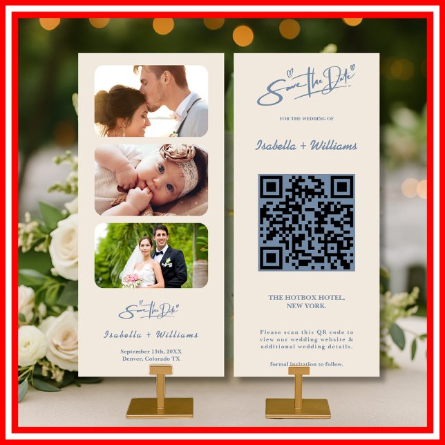 Code QR de photo de mariage bleu poussiéreux éléga (Créateur téléchargé)