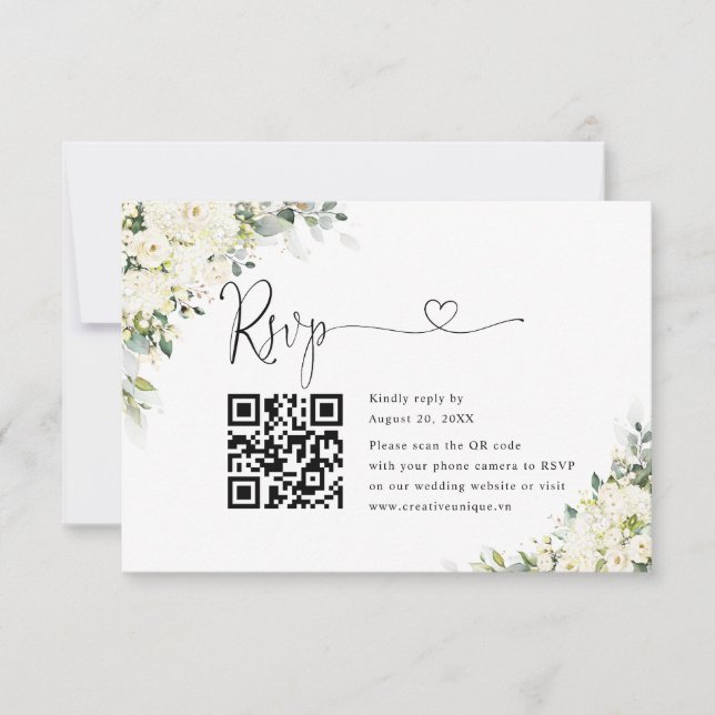 Code QR de réponse au mariage Fleurs blanches élég (Devant)