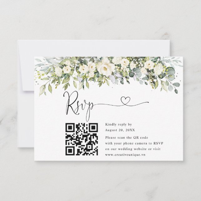 Code QR de réponse de mariage floral blanc  (Devant)