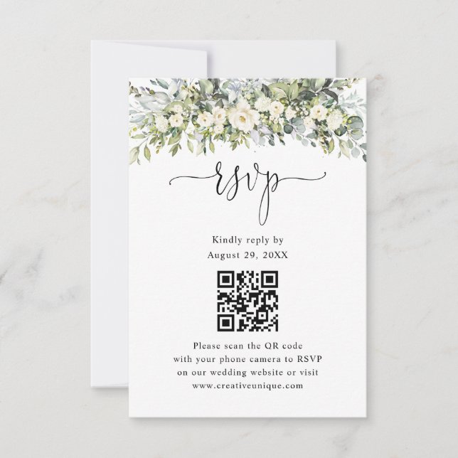 Code QR de réponse de mariage floral blanc  (Devant)
