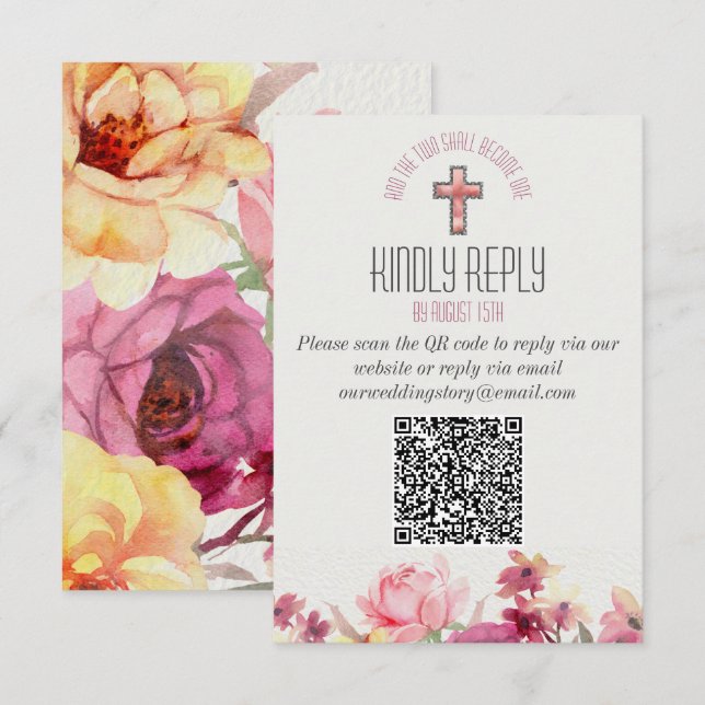 Code QR de réponse de mariage Floral Inspirant (Devant / Derrière)