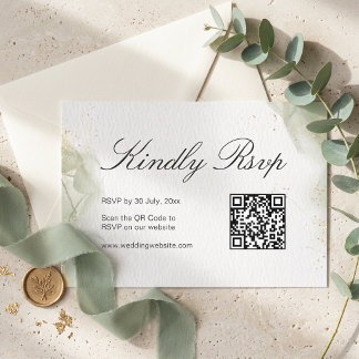 Code QR de réponse de mariage vert aquarelle abstr