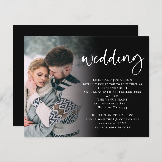 Code QR de script budgétaire Invitation noir blanc (Devant / Derrière)