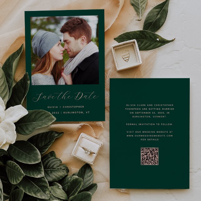 Code QR du faire-part Émeraude Vert Rose Script (Créateur téléchargé)