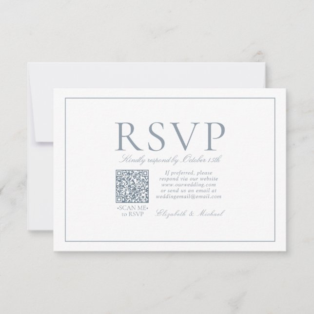 Code QR élégant Dusty Bleu Classic Script RSVP (Devant)