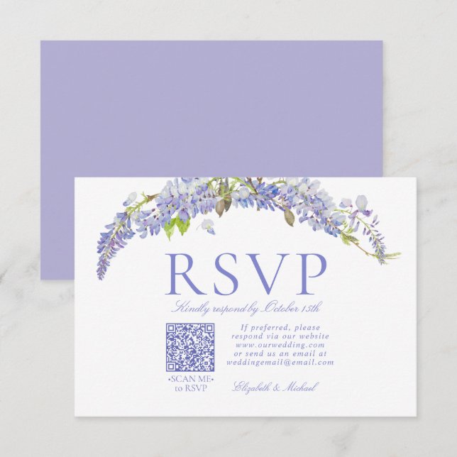 Code QR Élégant Purple Wisteria Script Formel RSVP (Devant / Derrière)