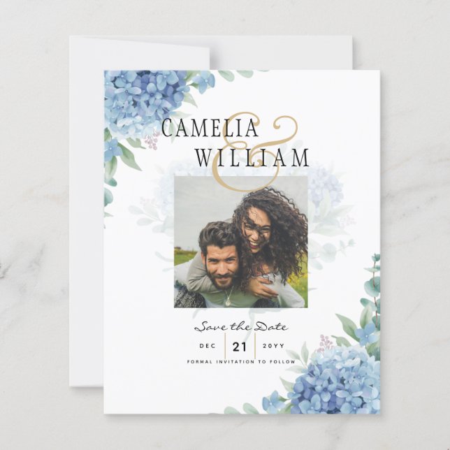 Code QR Faire-part de mariage Blue Hydrangea (Devant)