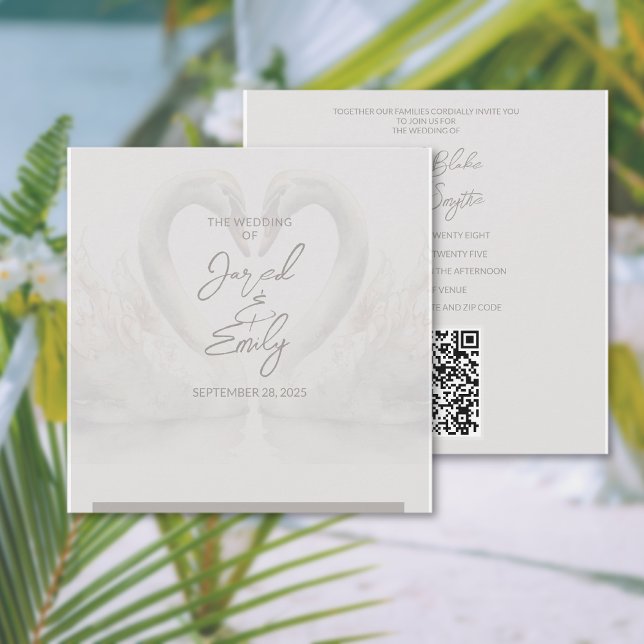 Code QR Faire-part de mariage cygne (Swan Wedding Invitation QR Code)
