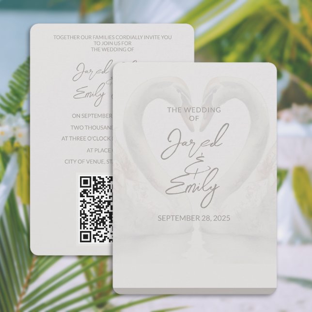 Code QR Faire-part de mariage Swan 5x7 (Swan 5x7 Wedding Invitation QR Code)
