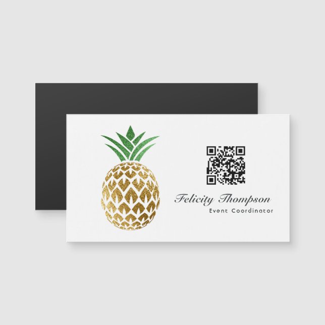Code QR Faux Ananas en Feuille d'Or (Devant / Derrière)