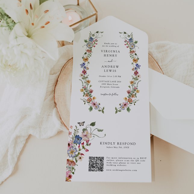 Code QR Fleur Mariage Invitation Tout En Un (Colorful Floral QR Code Wedding All In One Invite by Painted Paperie
)