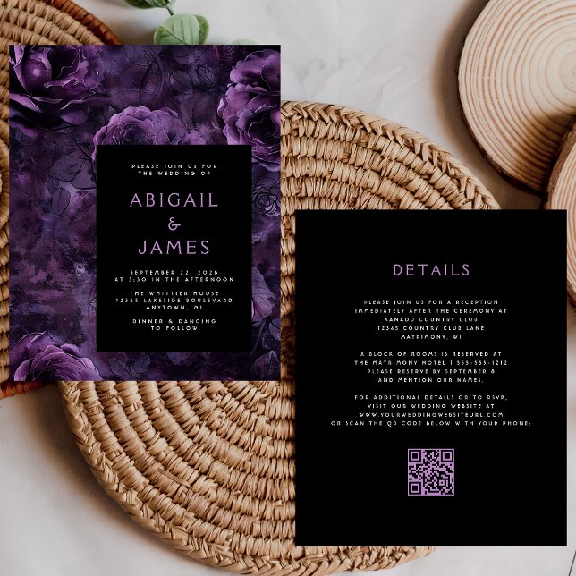 Code QR Fleurs Violettes Sombres Mariage Budget (Créateur téléchargé)