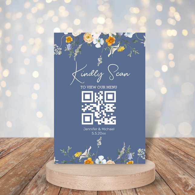 code qr floral moderne bleu nova carte menu mariag (Créateur téléchargé)